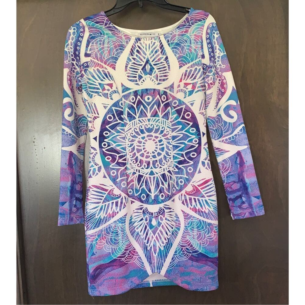 Peppermayo peacock purple bodycon dress womens size 8